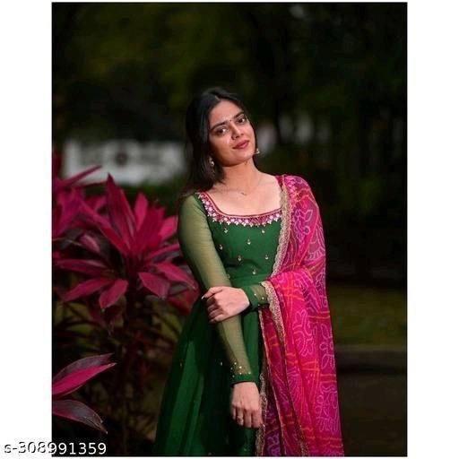 Women Solid Geogette Gown Kurta